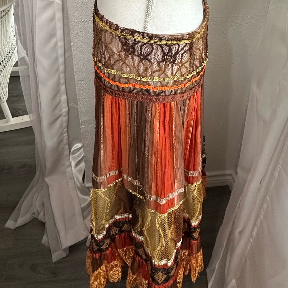 🤎🧡 Bohemian Orange brown Midi Maxi Festival boho Skirt size Small - Picture 8 of 11